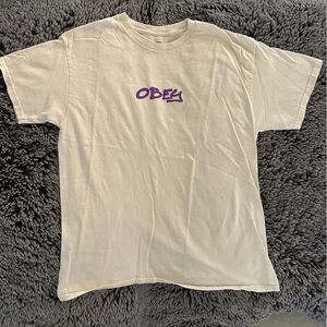 Obey Short Sleeve Cream Tee with Purple Graphic